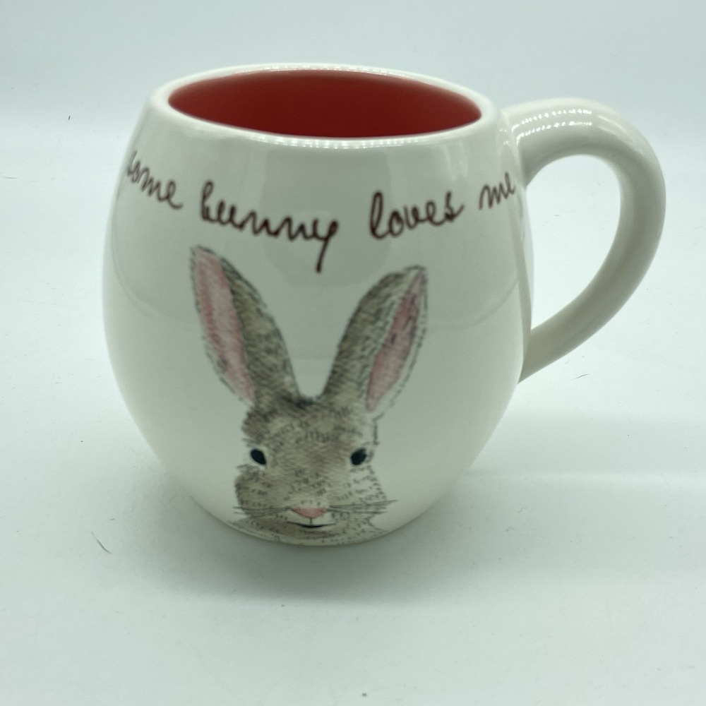 Rae‎ Dunn Easter Rabbit Coffee Mug "Some Bunny Loves Me" Red Interior Farmhouse